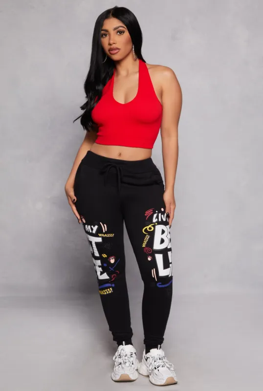 Living My Best Life Graphic Drawstring Joggers sold by Rainbow