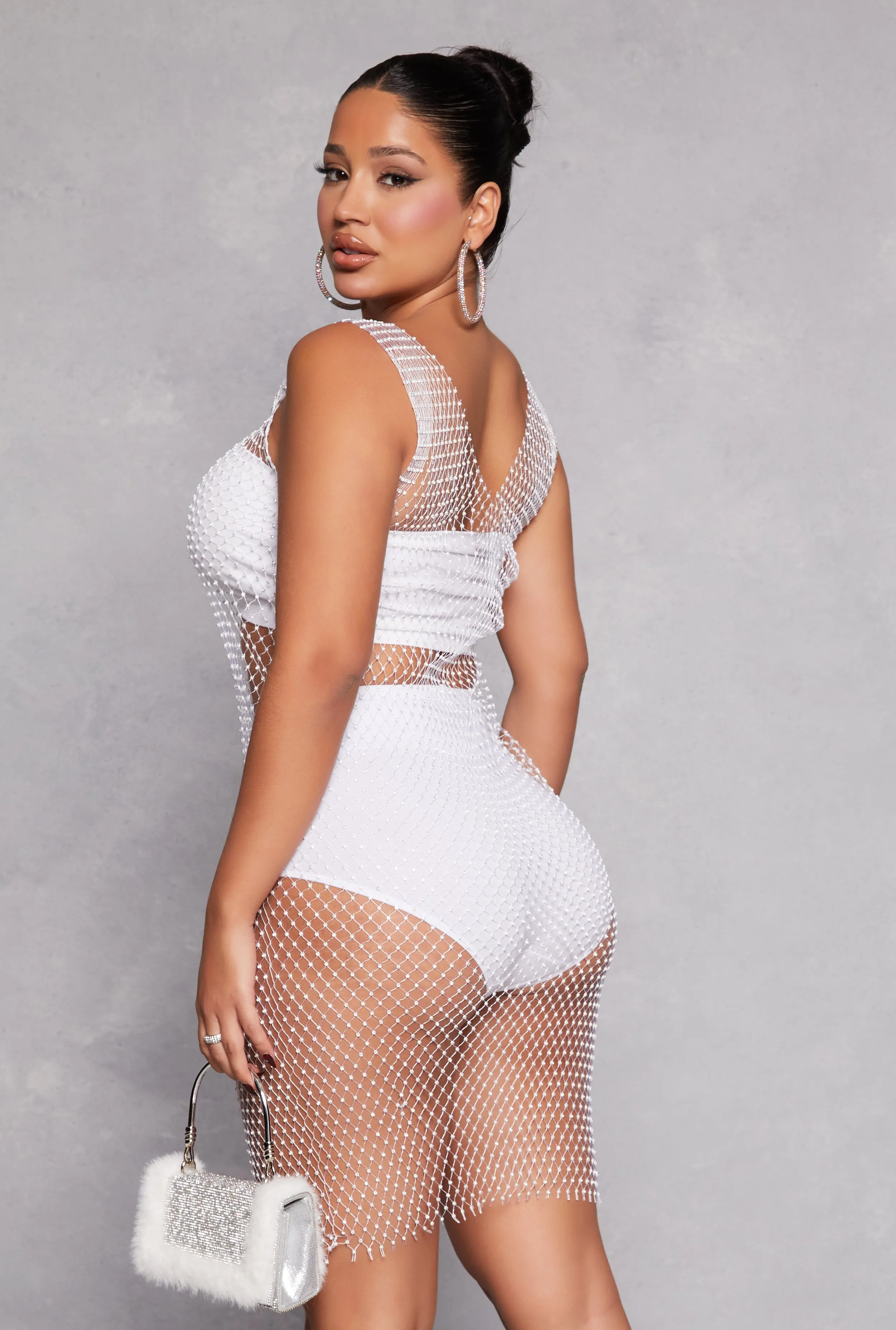 Rhinestone Fishnet V Neck Tank Dress sold by Rainbow product image thumbnail 3