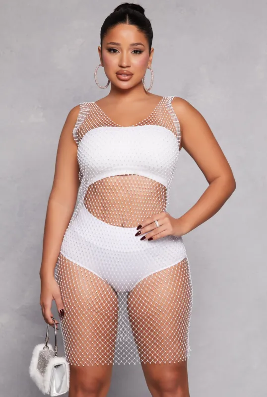 Rhinestone Fishnet V Neck Tank Dress sold by Rainbow