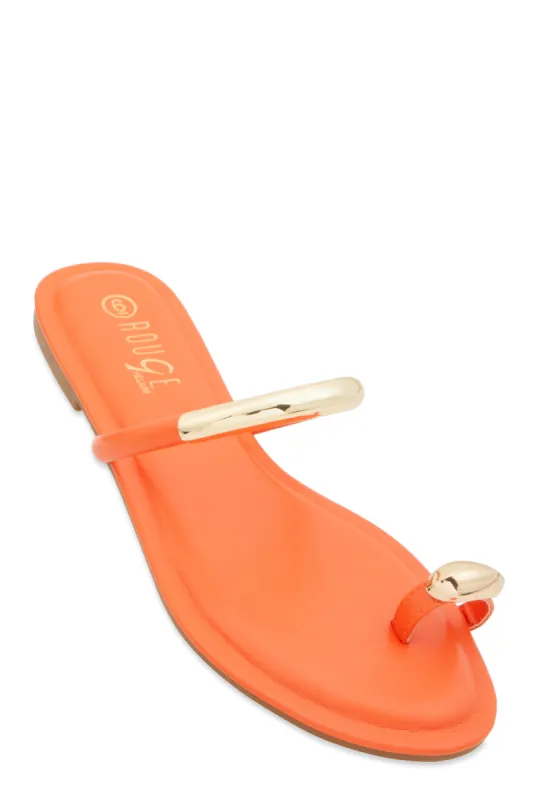 Metallic Detail Toe Loop Slide Sandals sold by Rainbow