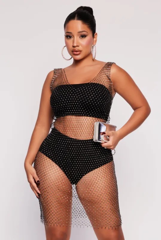 Rhinestone Fishnet V Neck Tank Dress sold by Rainbow