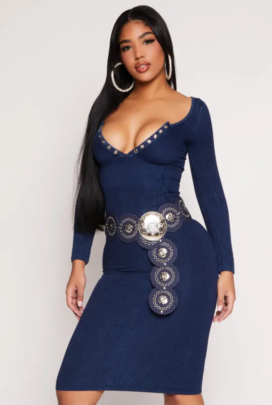 Daisy Acid Wash Grommet Notch Neck Dress sold by Rainbow