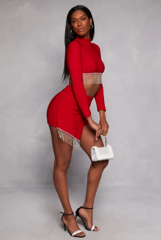 Rhinestone Fringe Asymmetrical Skort sold by Rainbow