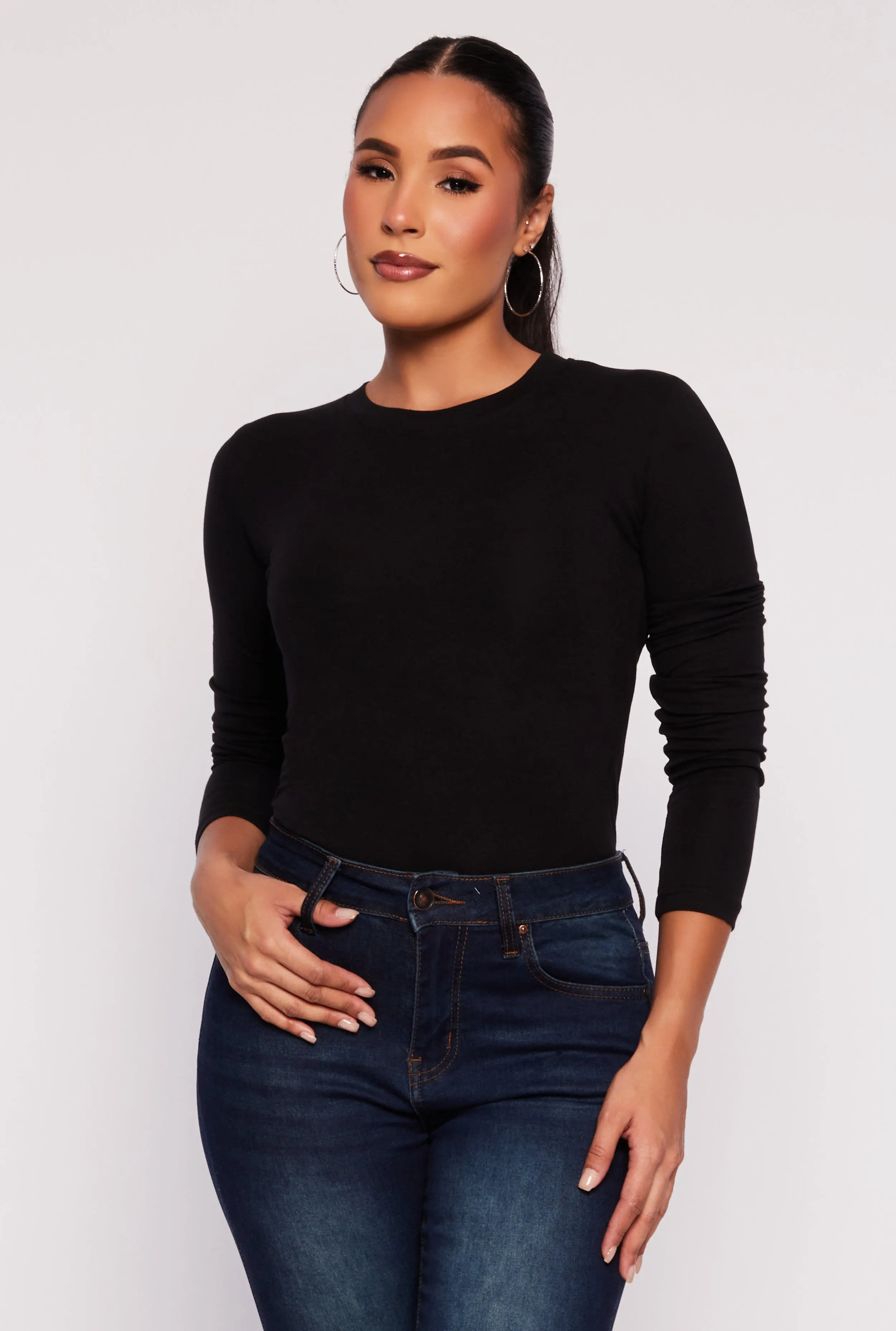 Basic High Neck Long Sleeve Tee sold by Rainbow