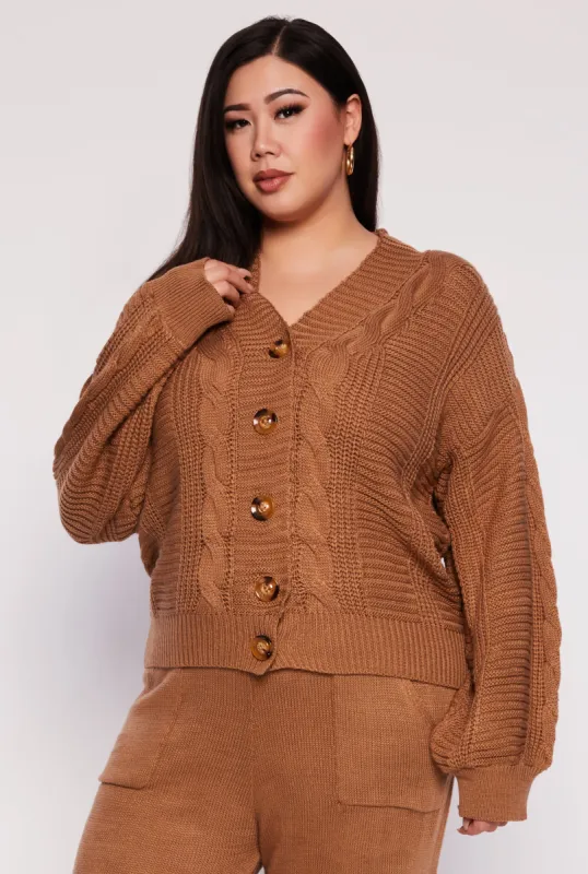 Plus Size Cable Knit Cardigan sold by Rainbow