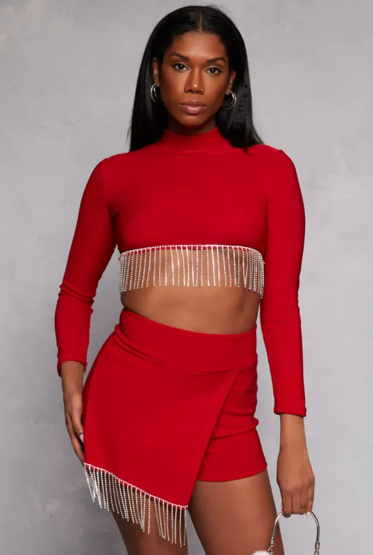 Rhinestone Fringe Hem Crop Top sold by Rainbow