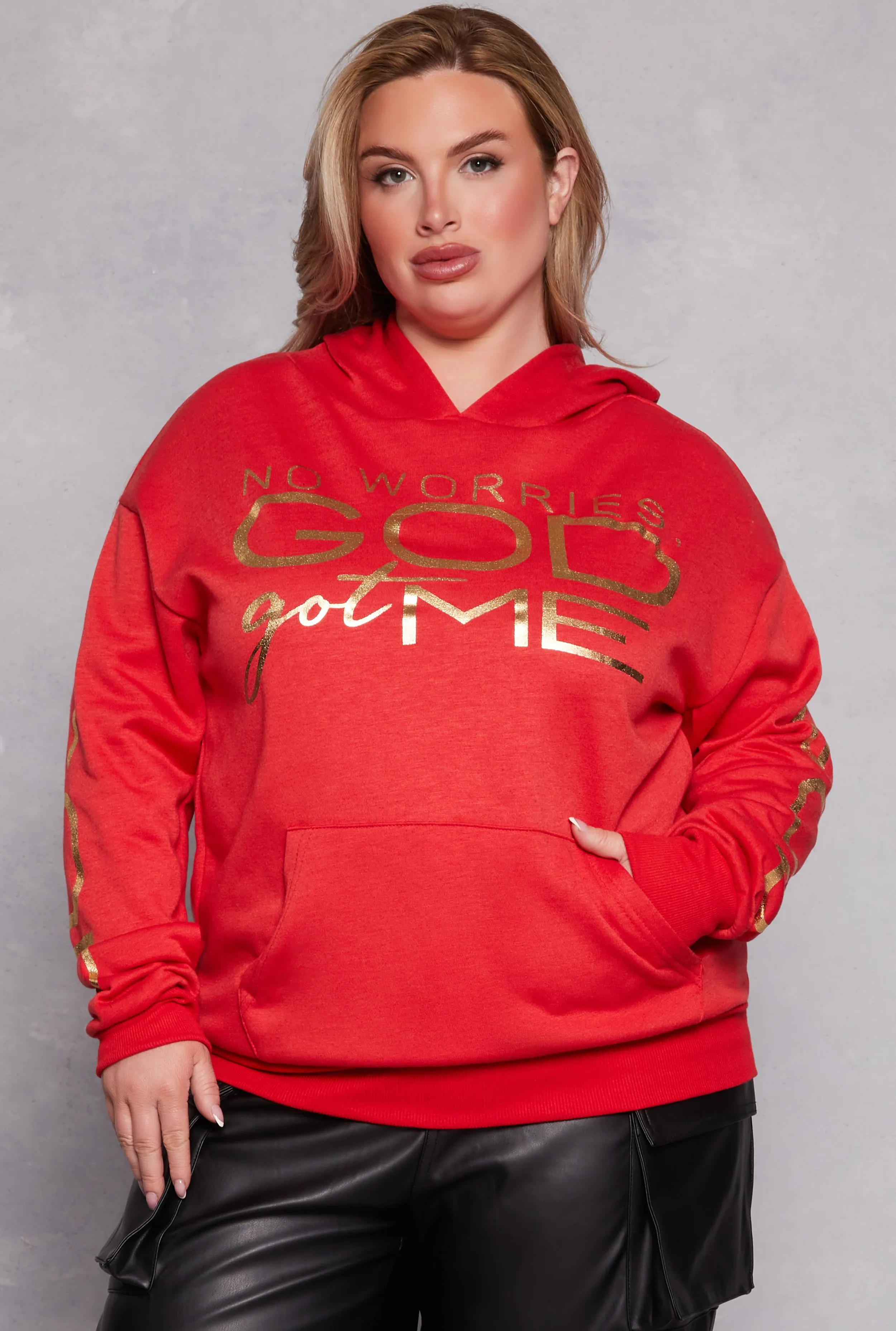 Plus Size Foil God Got Me Graphic Sweatshirt sold by Rainbow