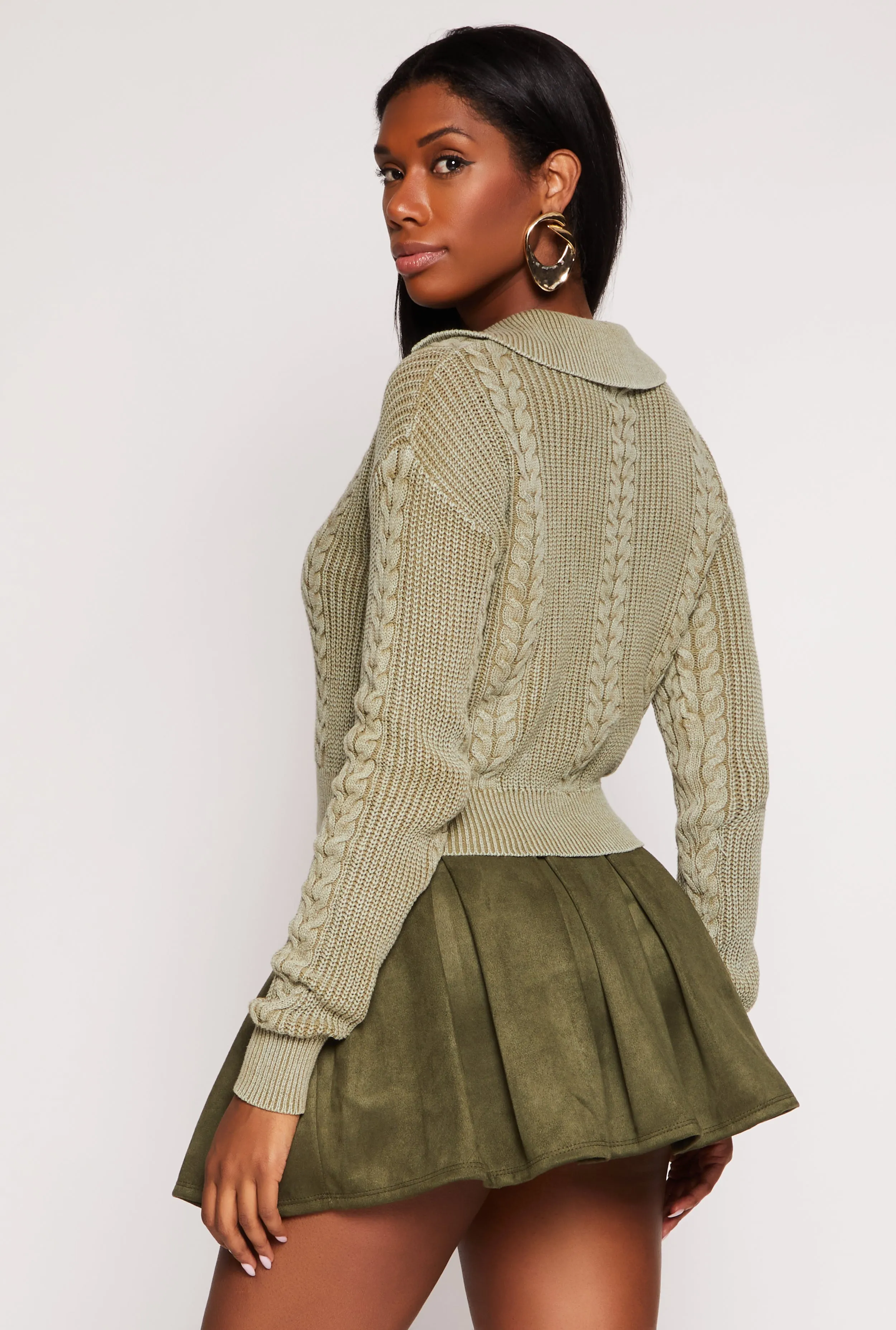 Cable Knit Johnny Collar Sweater sold by Rainbow product image thumbnail 3