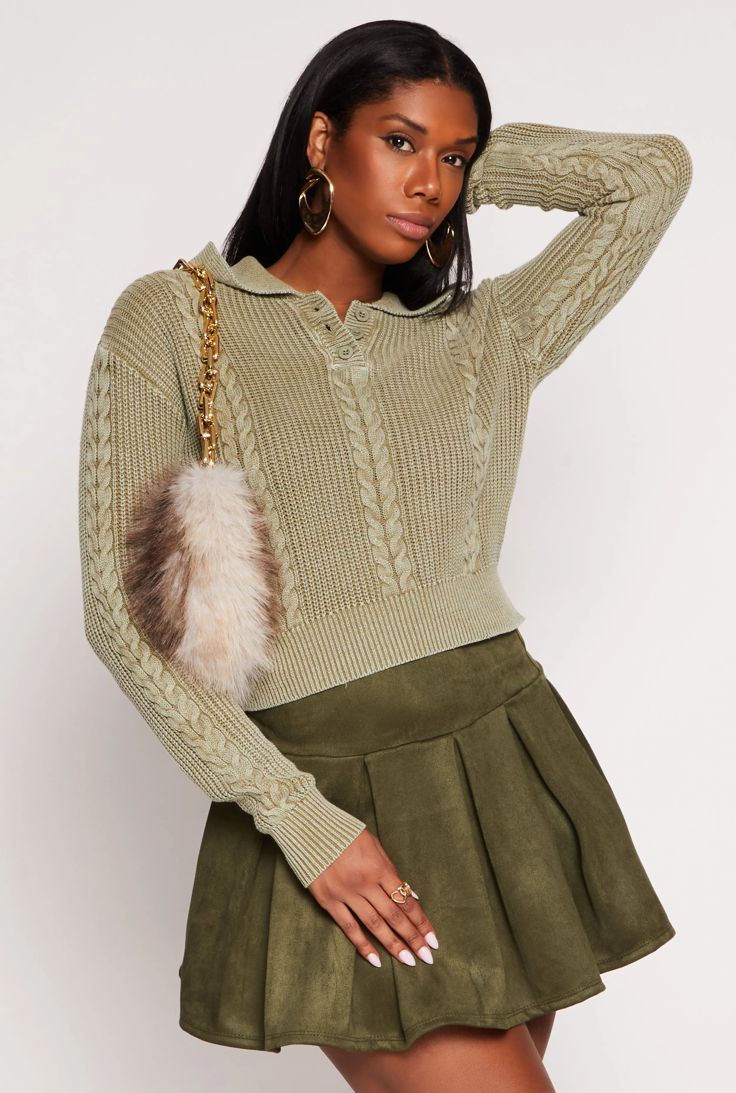 Cable Knit Johnny Collar Sweater sold by Rainbow