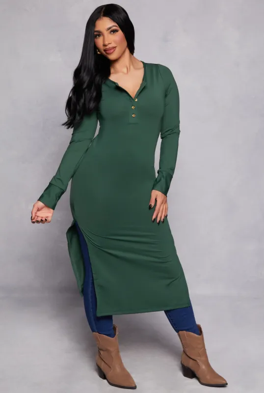 Side Slit Henley Maxi Top sold by Rainbow