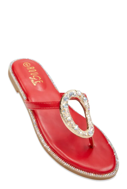 Rhinestone Cut Out Pendant Thong Sandals sold by Rainbow