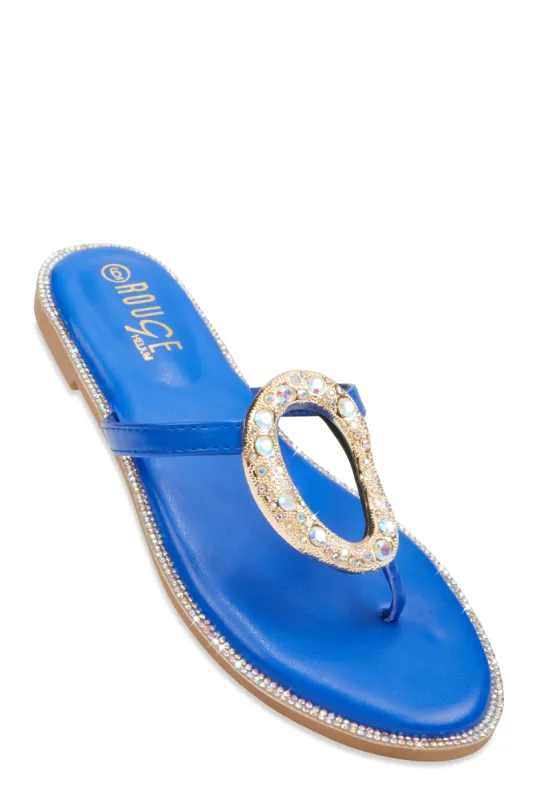 Rhinestone Cut Out Pendant Thong Sandals sold by Rainbow