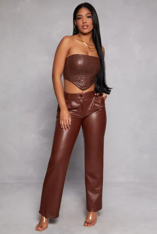 Faux Leather Pleated Detail High Waist Pants sold by Rainbow