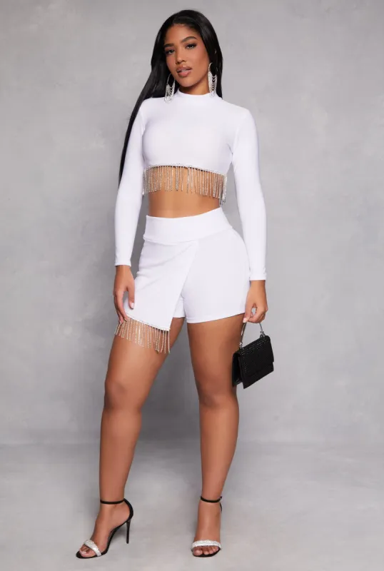 Rhinestone Fringe Asymmetrical Skort sold by Rainbow