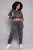 Plus Size Acid Wash High Waist Sweatpants sold by Rainbow