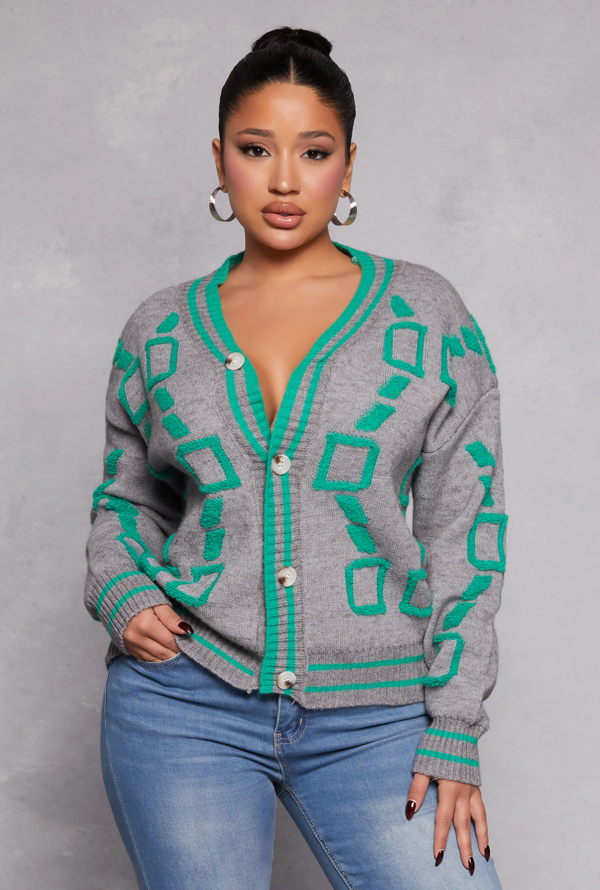 Daisy Geometric Print Cardigan sold by Rainbow