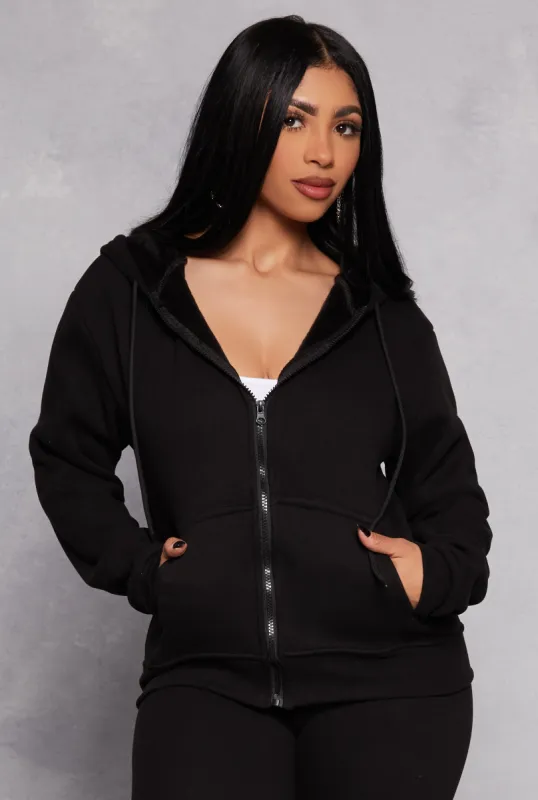 Faux Fur Lined Zip Front Hoodie sold by Rainbow