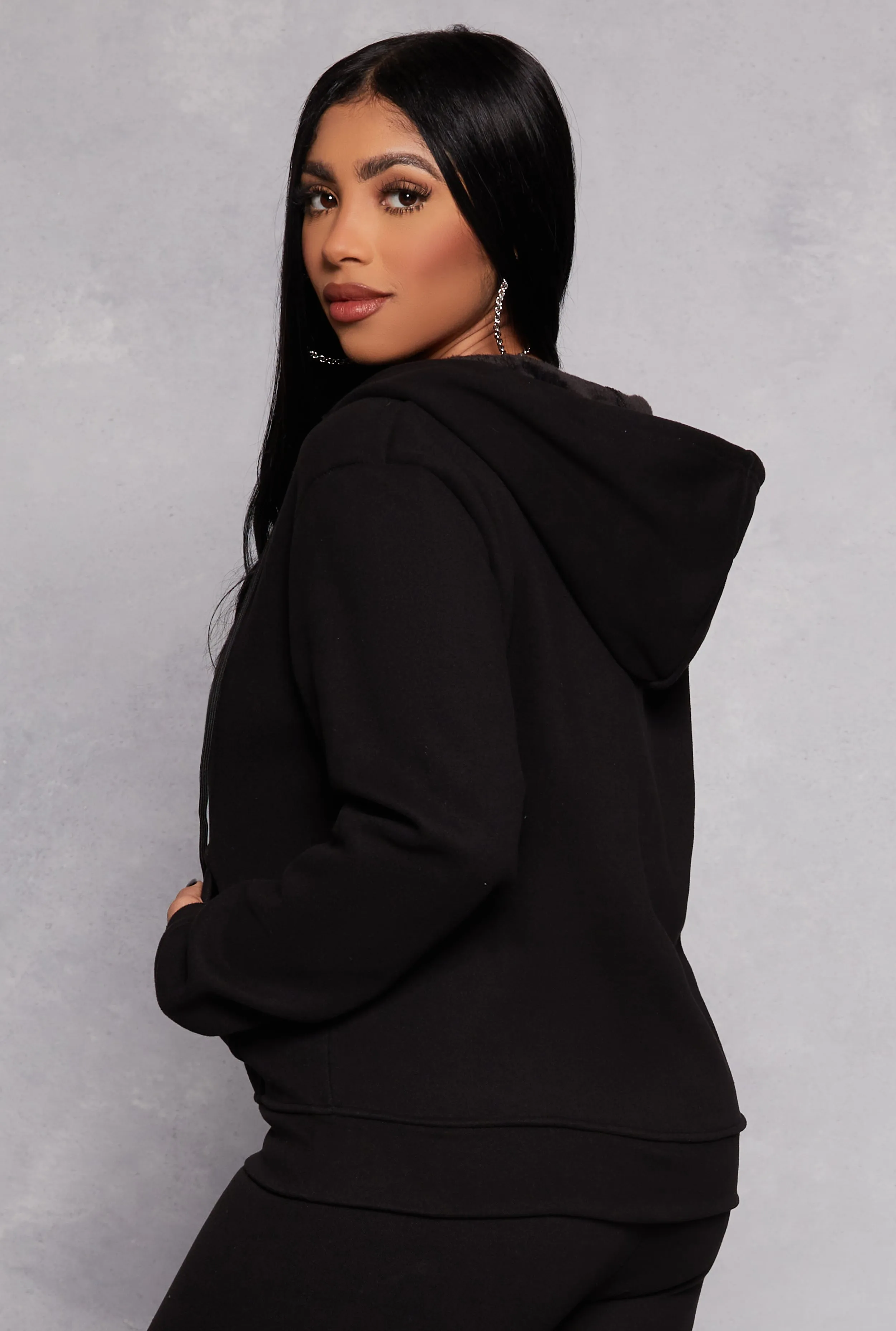 Faux Fur Lined Zip Front Hoodie sold by Rainbow product image thumbnail 3