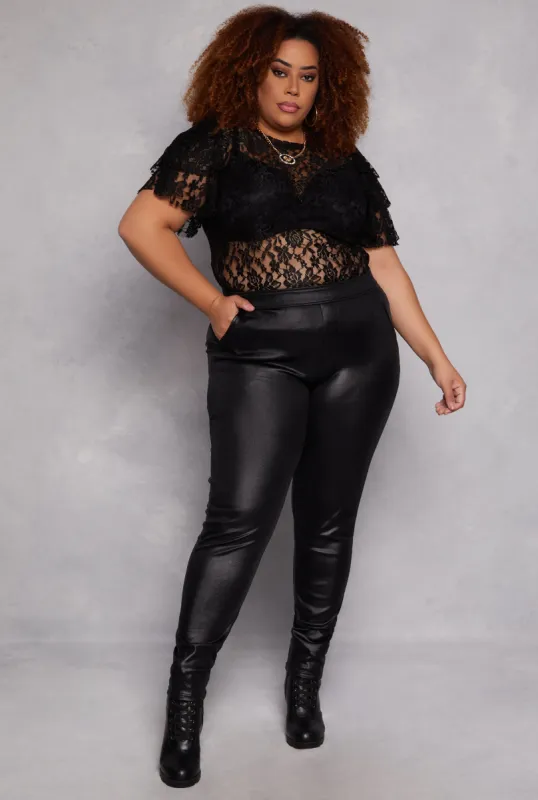 Plus Size Leather Look Skinny Leg Pants sold by Rainbow