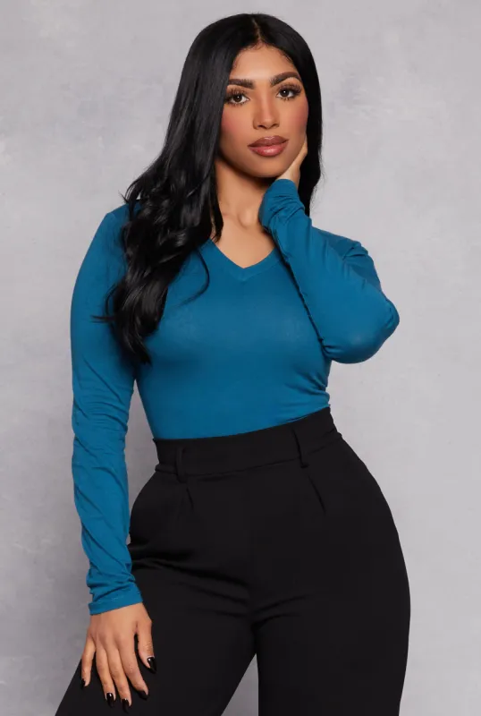 Long Sleeve V Neck Basic Tee sold by Rainbow