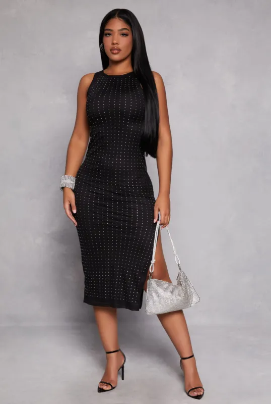 Almost Famous Mesh Rhinestone Studded Dress sold by Rainbow