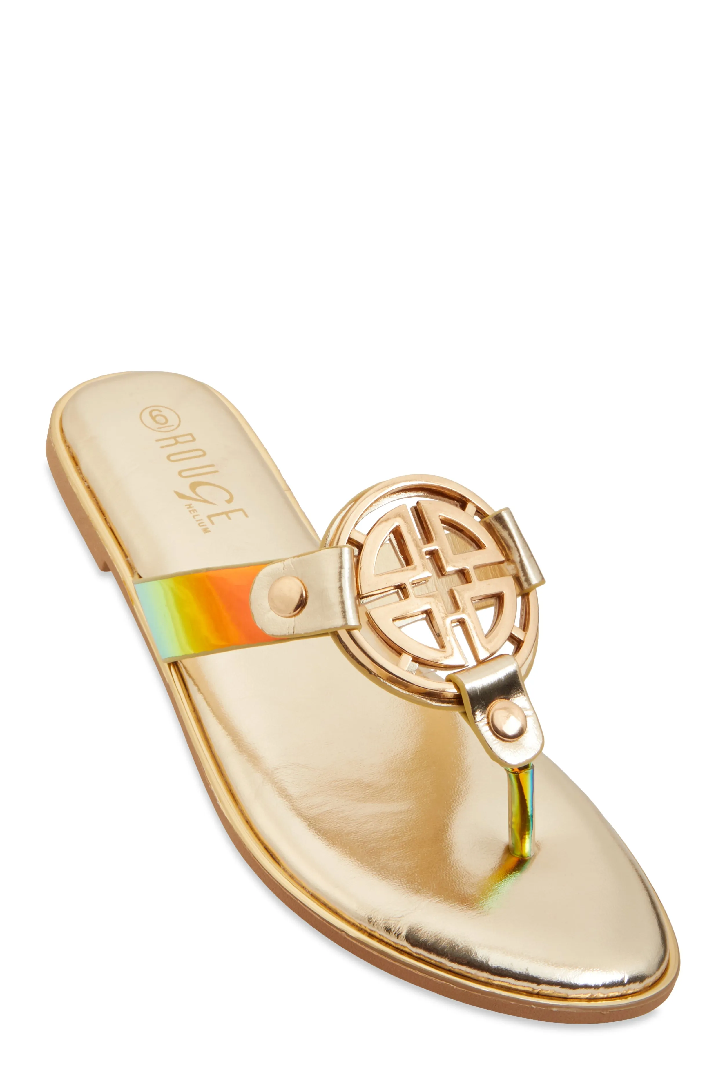 Metallic Geometric Pendant Thong Slide Sandals sold by Rainbow
