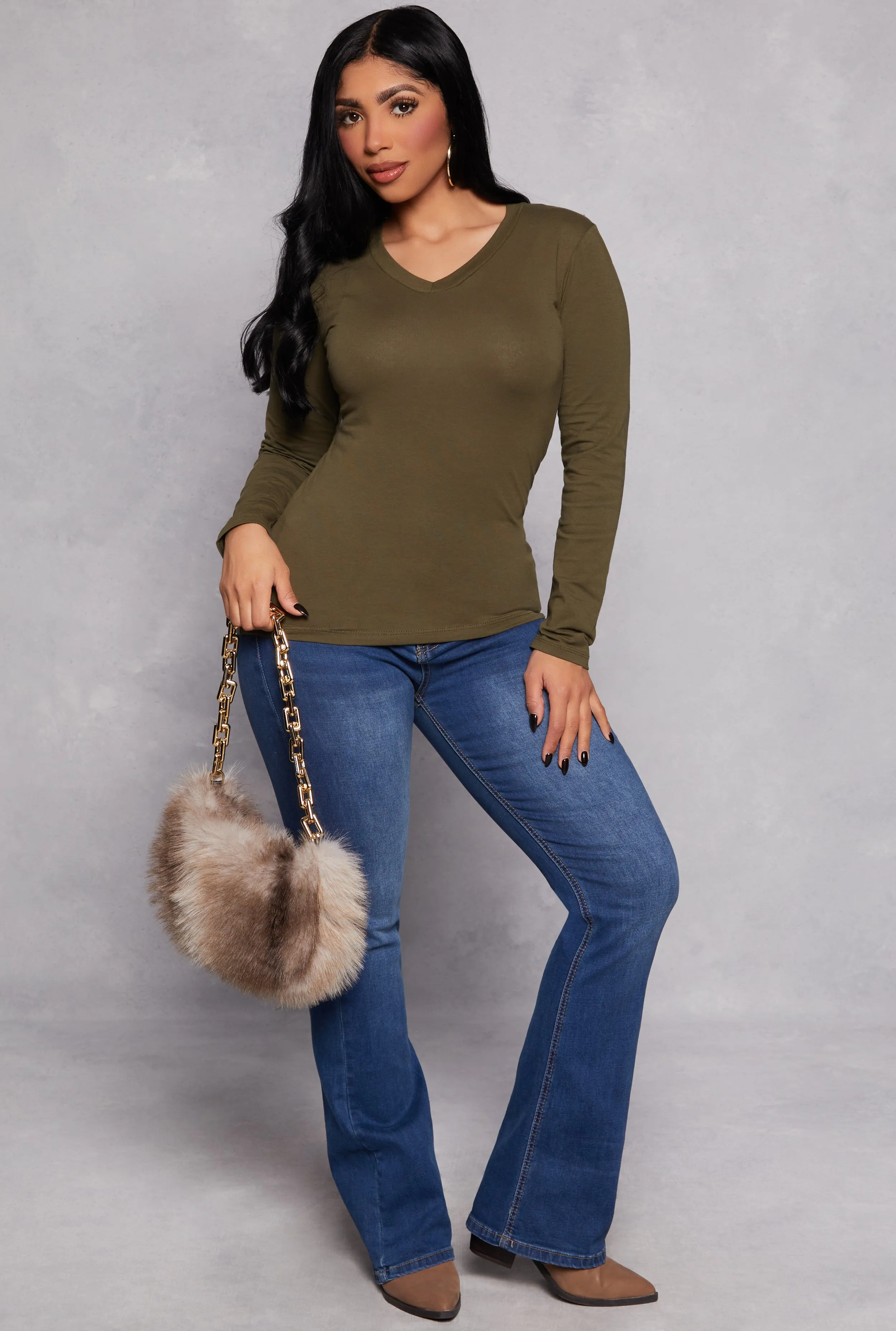 Long Sleeve V Neck Basic Tee sold by Rainbow product image thumbnail 2