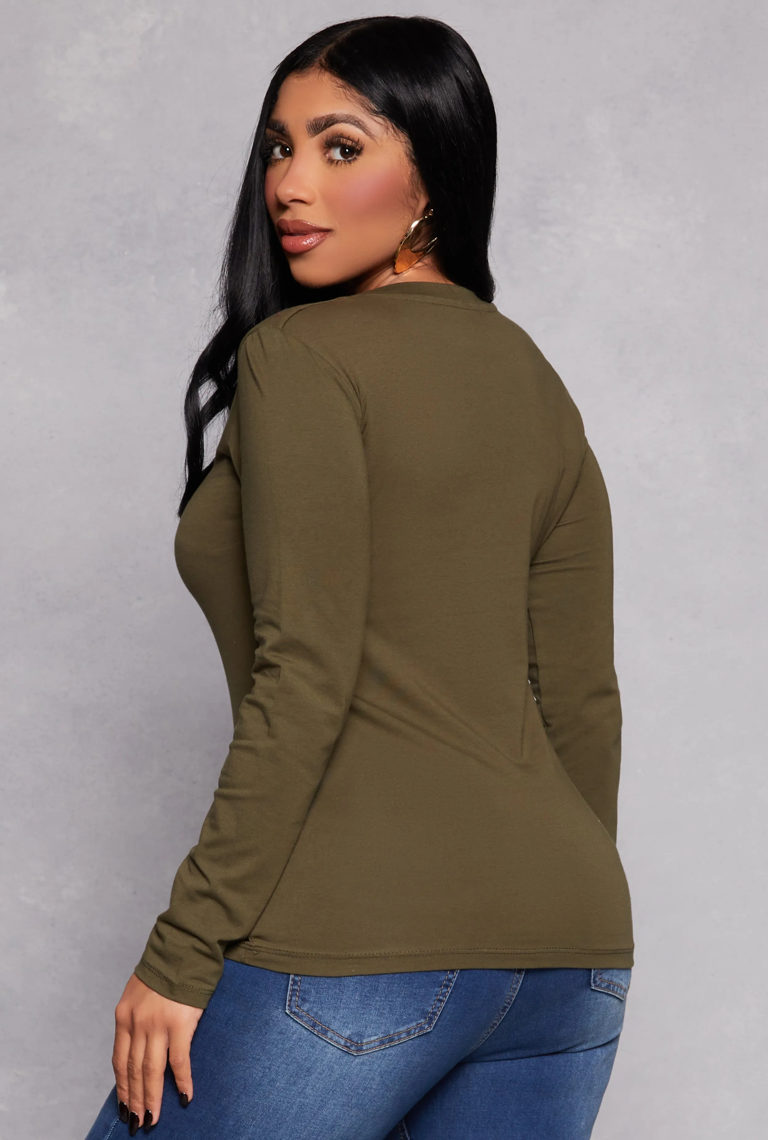 Long Sleeve V Neck Basic Tee sold by Rainbow product image thumbnail 3