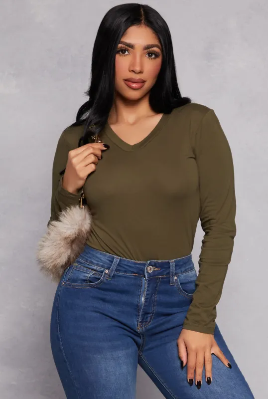 Long Sleeve V Neck Basic Tee sold by Rainbow