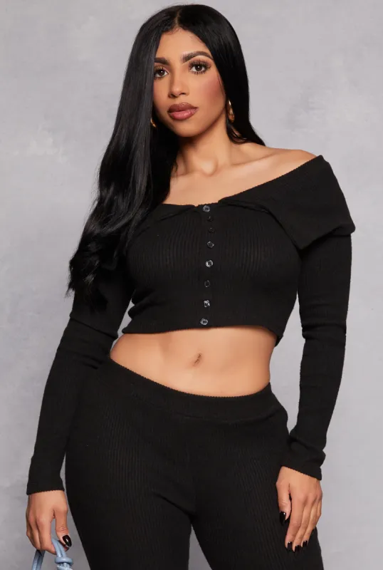 Almost Famous Rib Knit Off the Shoulder Top sold by Rainbow