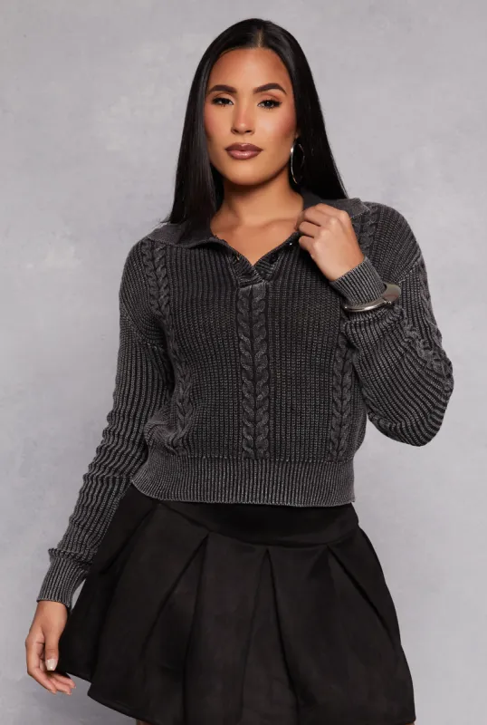 Cable Knit Johnny Collar Sweater sold by Rainbow