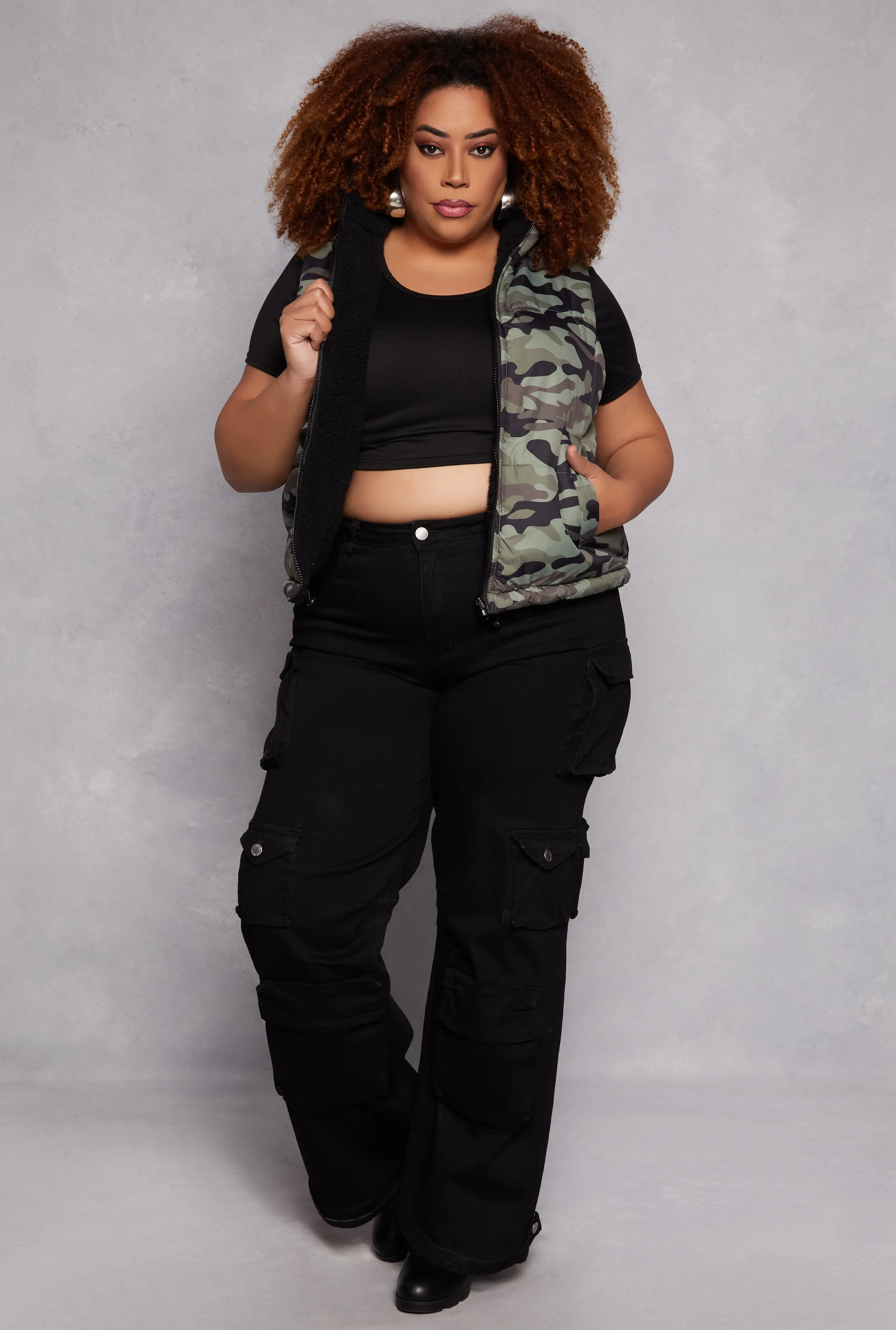 Plus Size Reversible Camo Zip Front Puffer Vest sold by Rainbow product image thumbnail 2