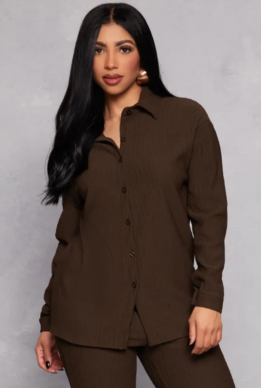 Textured Knit Long Sleeve Button Front Shirt sold by Rainbow