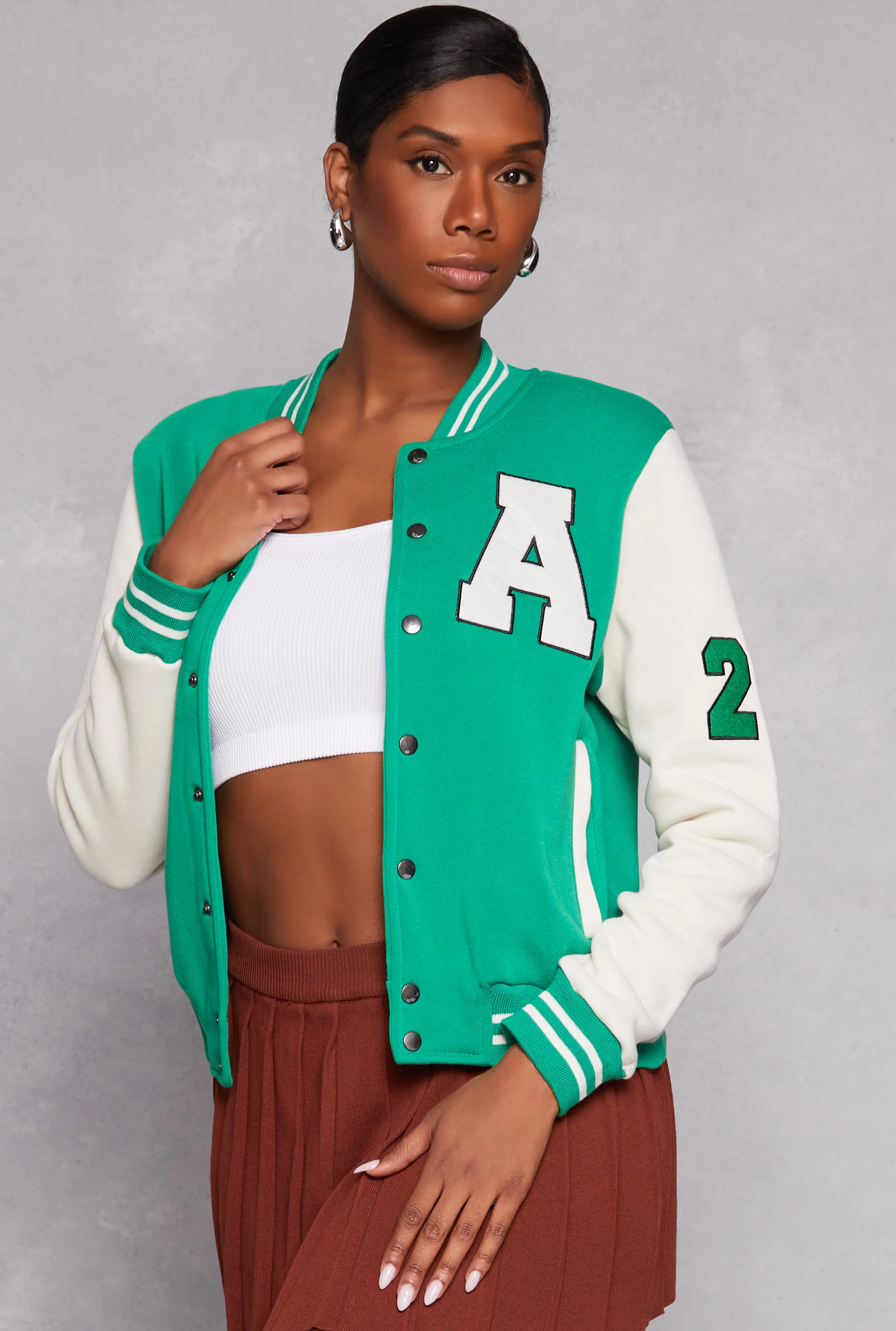 A Initial Patch Fleece Varsity Jacket sold by Rainbow