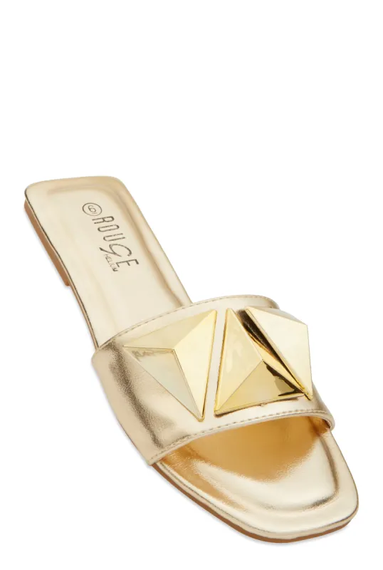 Geometric Metallic Pendant Slide Sandals sold by Rainbow