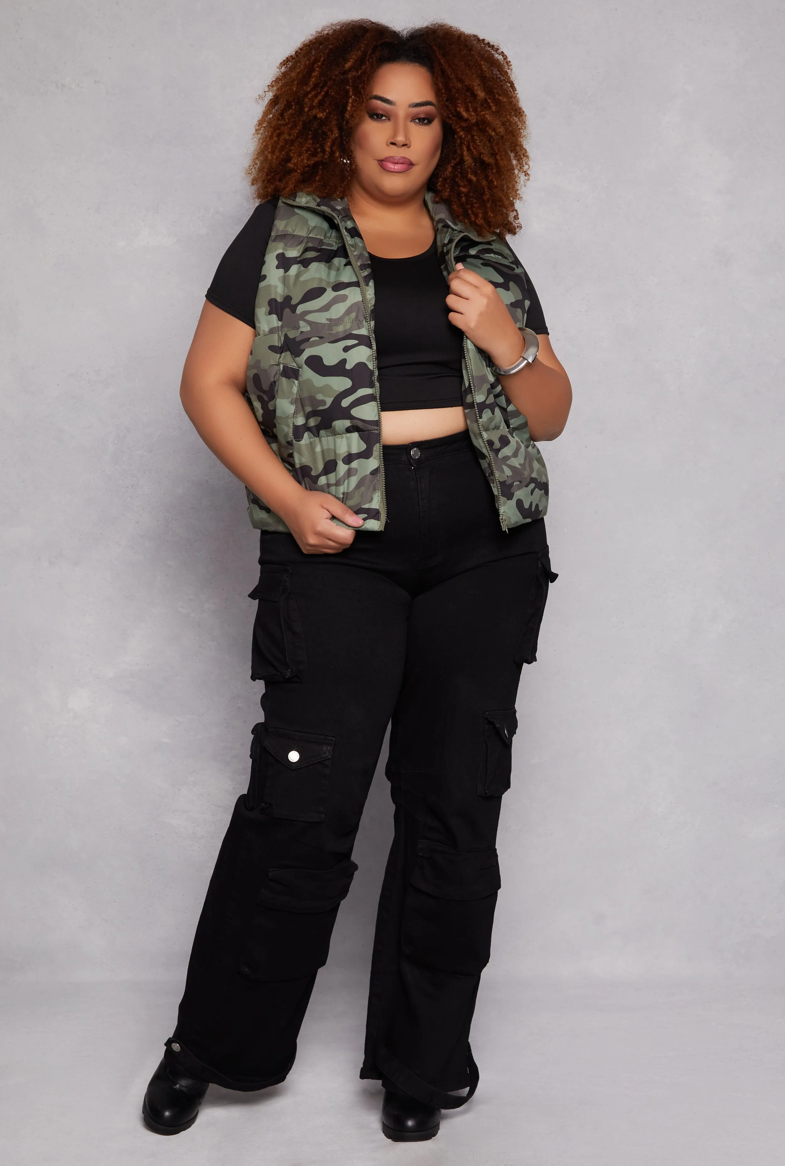Plus Size Camo Zip Front Puffer Vest sold by Rainbow product image thumbnail 2
