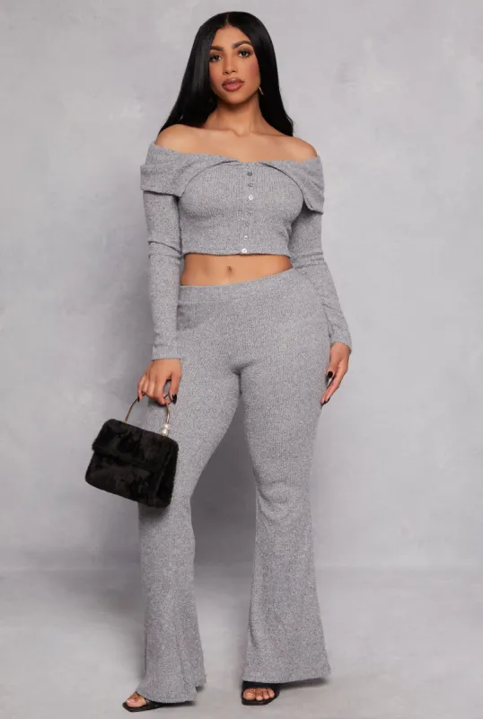 Almost Famous Rib Knit Flared Pants sold by Rainbow