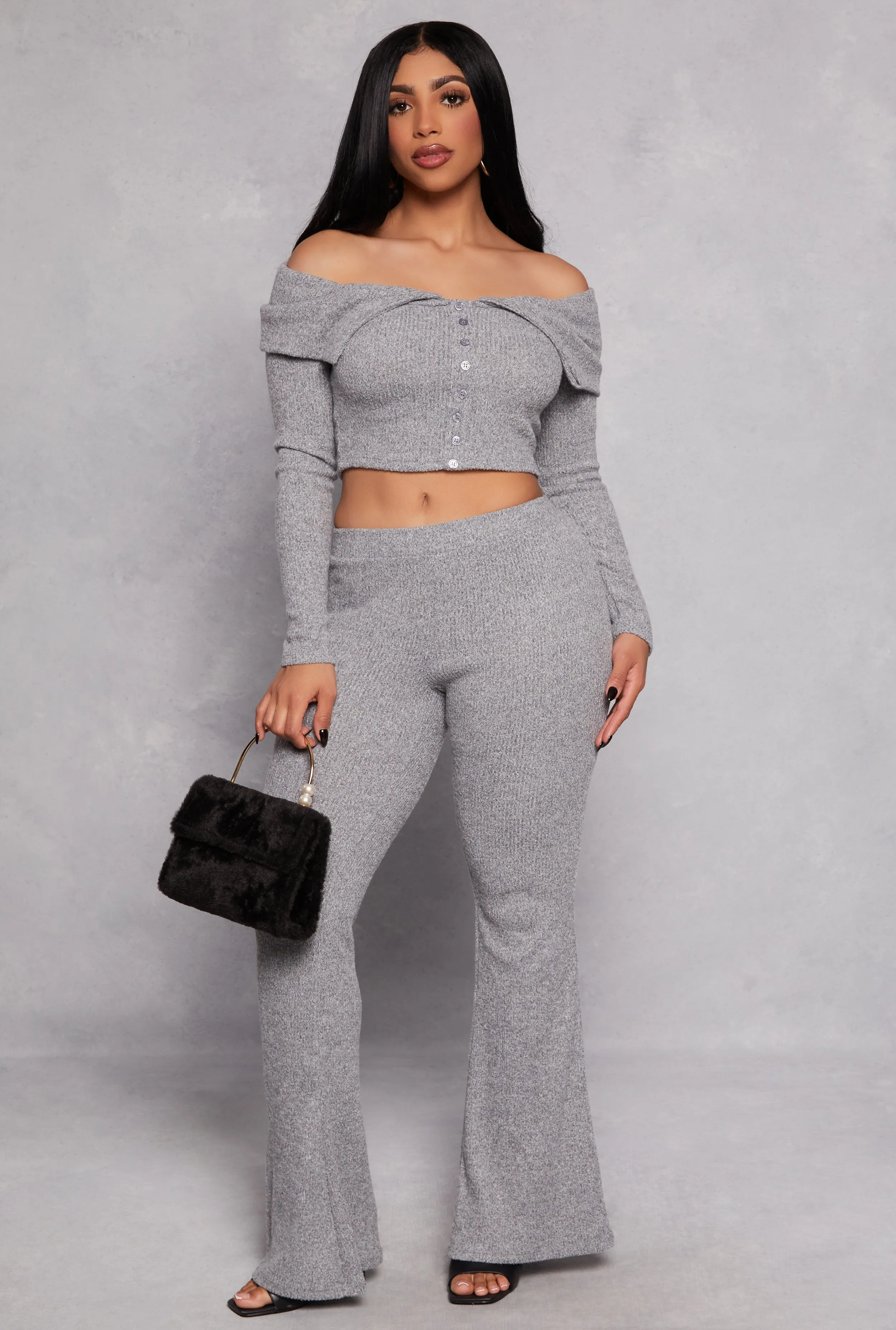 Almost Famous Rib Knit Flared Pants sold by Rainbow