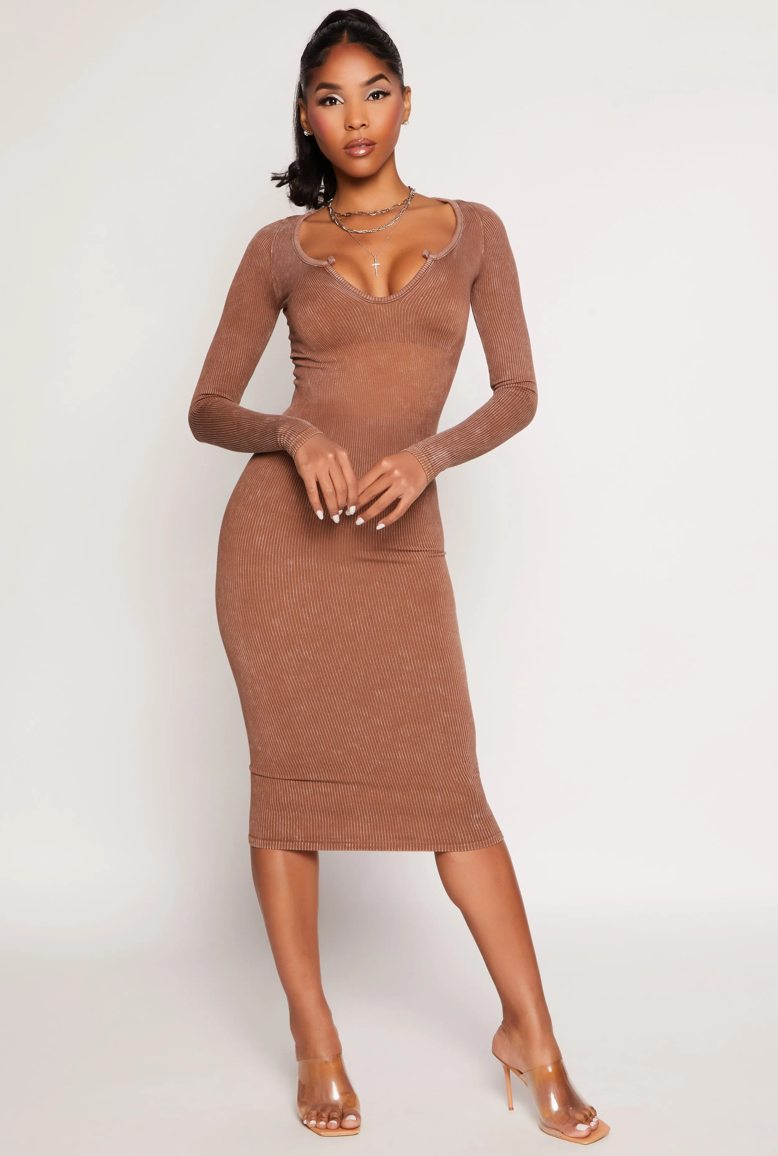 Daisy Rib Knit Notch Neck Bodycon Dress sold by Rainbow product image thumbnail 2