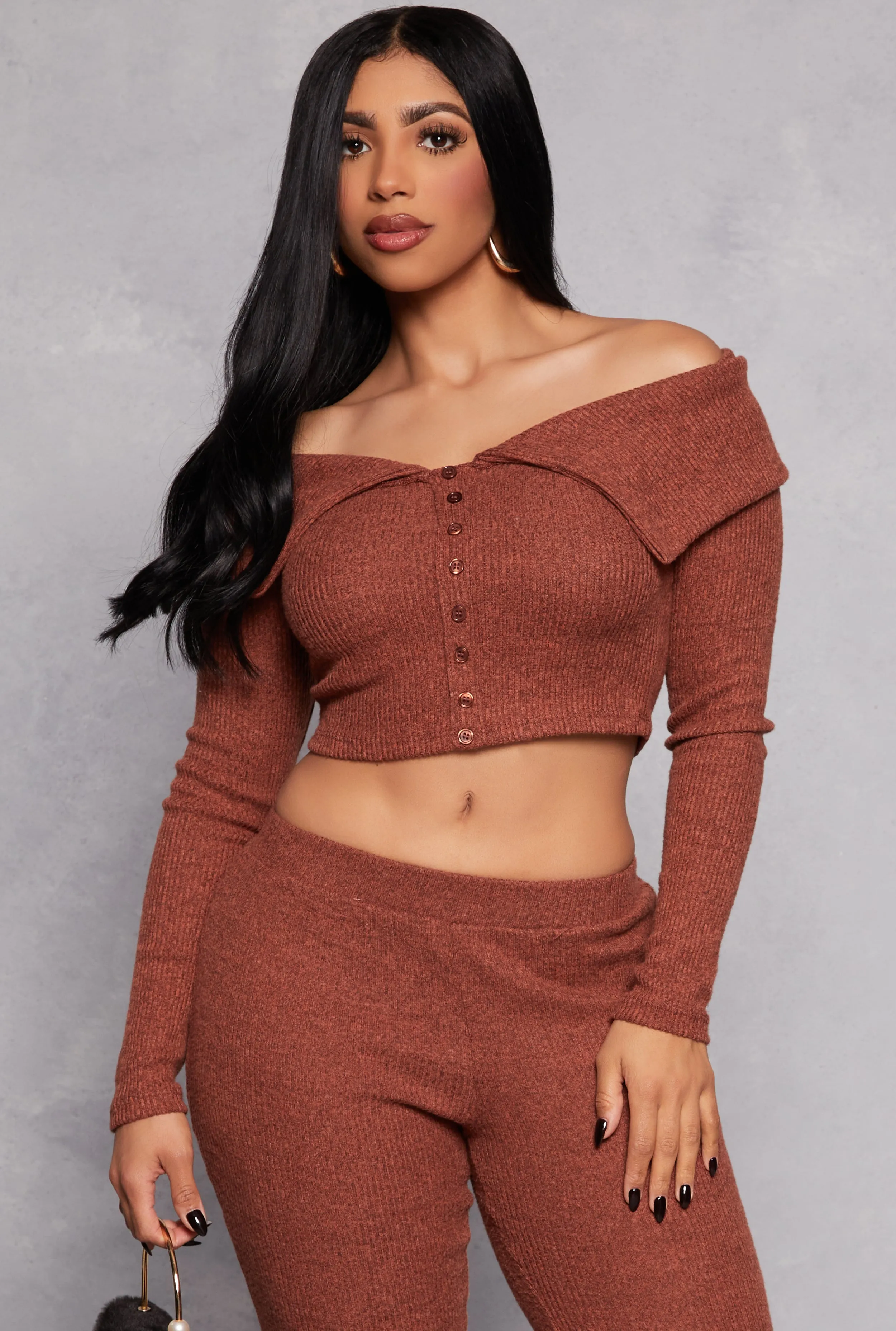 Almost Famous Rib Knit Off the Shoulder Top sold by Rainbow