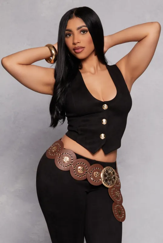 Faux Suede Button Front Vest sold by Rainbow