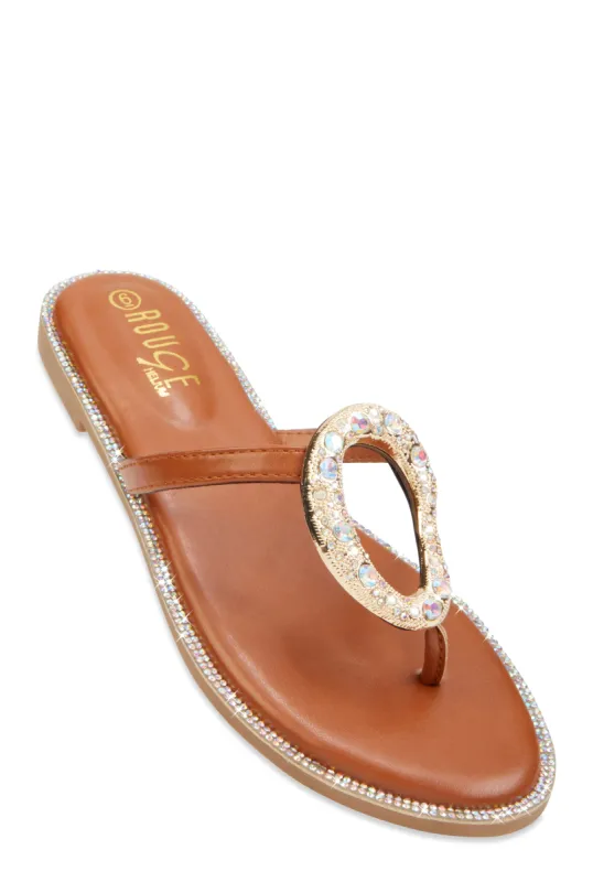Rhinestone Cut Out Pendant Thong Sandals sold by Rainbow