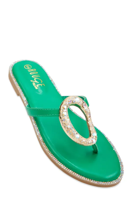 Rhinestone Cut Out Pendant Thong Sandals sold by Rainbow