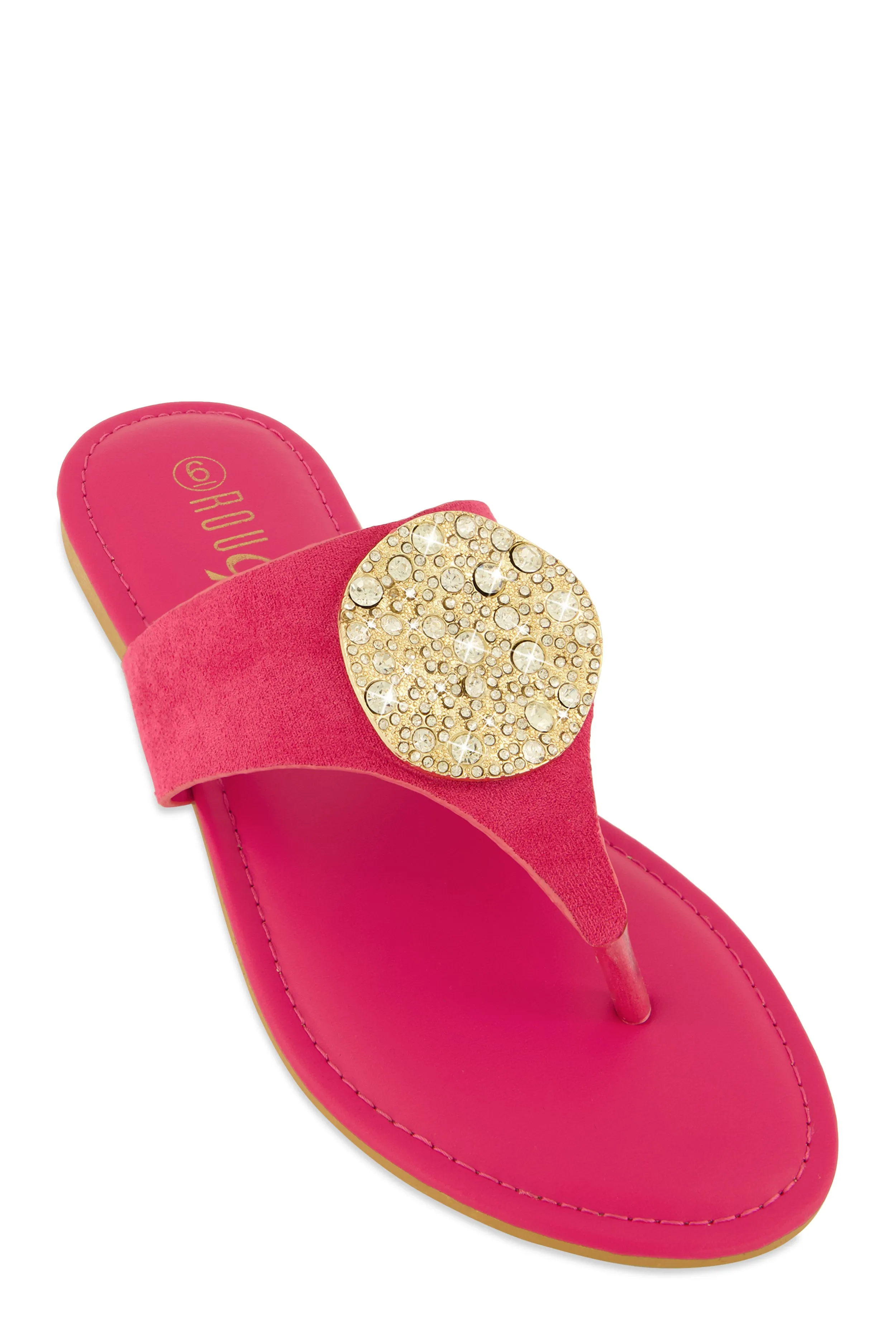 Rhinestone Metallic Pendant Thong Slide Sandals sold by Rainbow