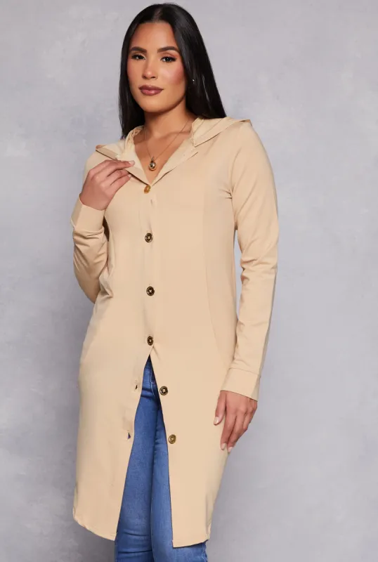 Button Front Hooded Tunic Top sold by Rainbow