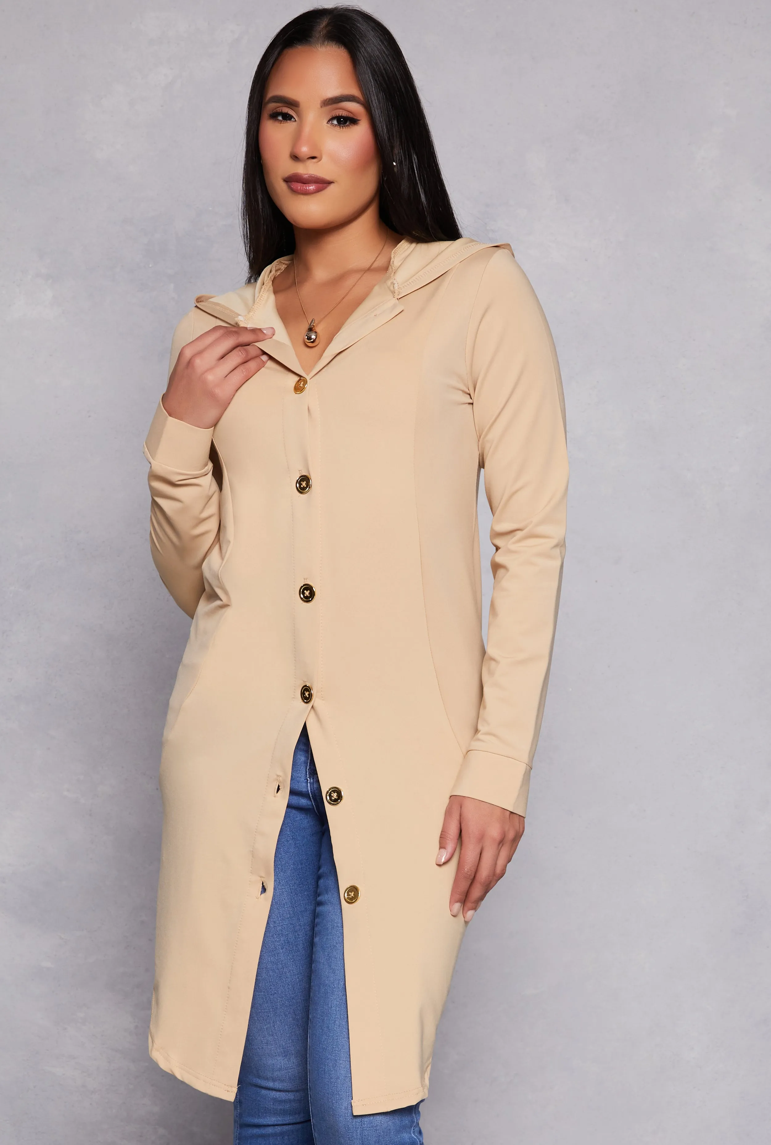 Button Front Hooded Tunic Top sold by Rainbow