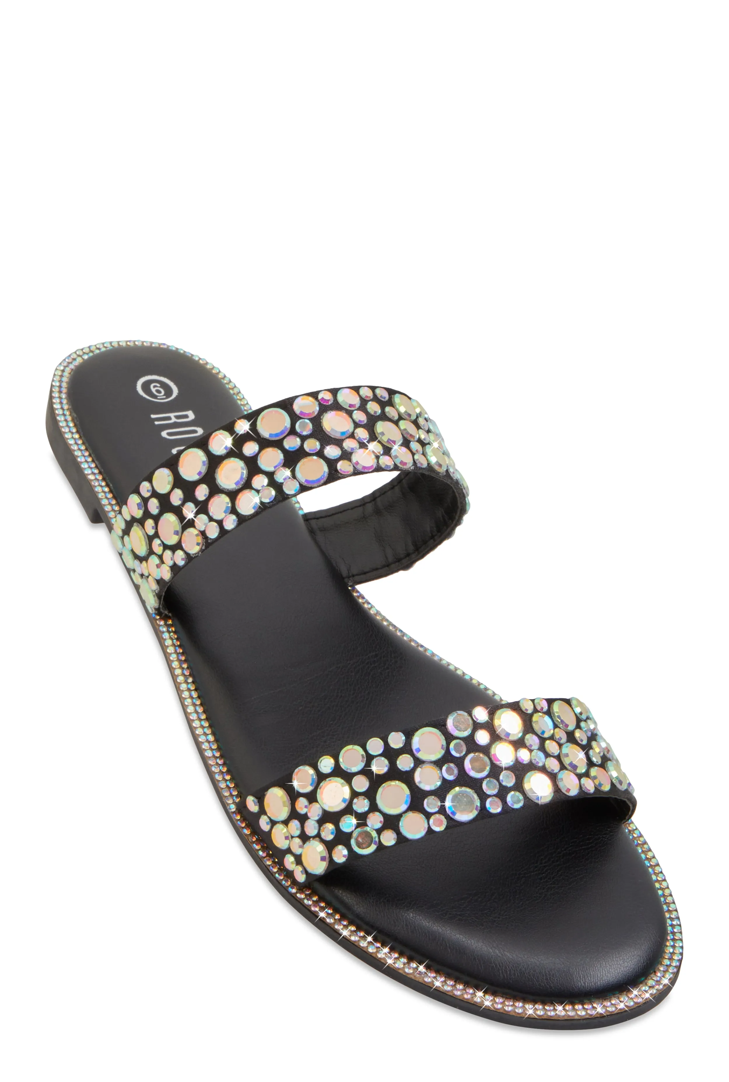 Rhinestone Double Band Slide Sandals sold by Rainbow