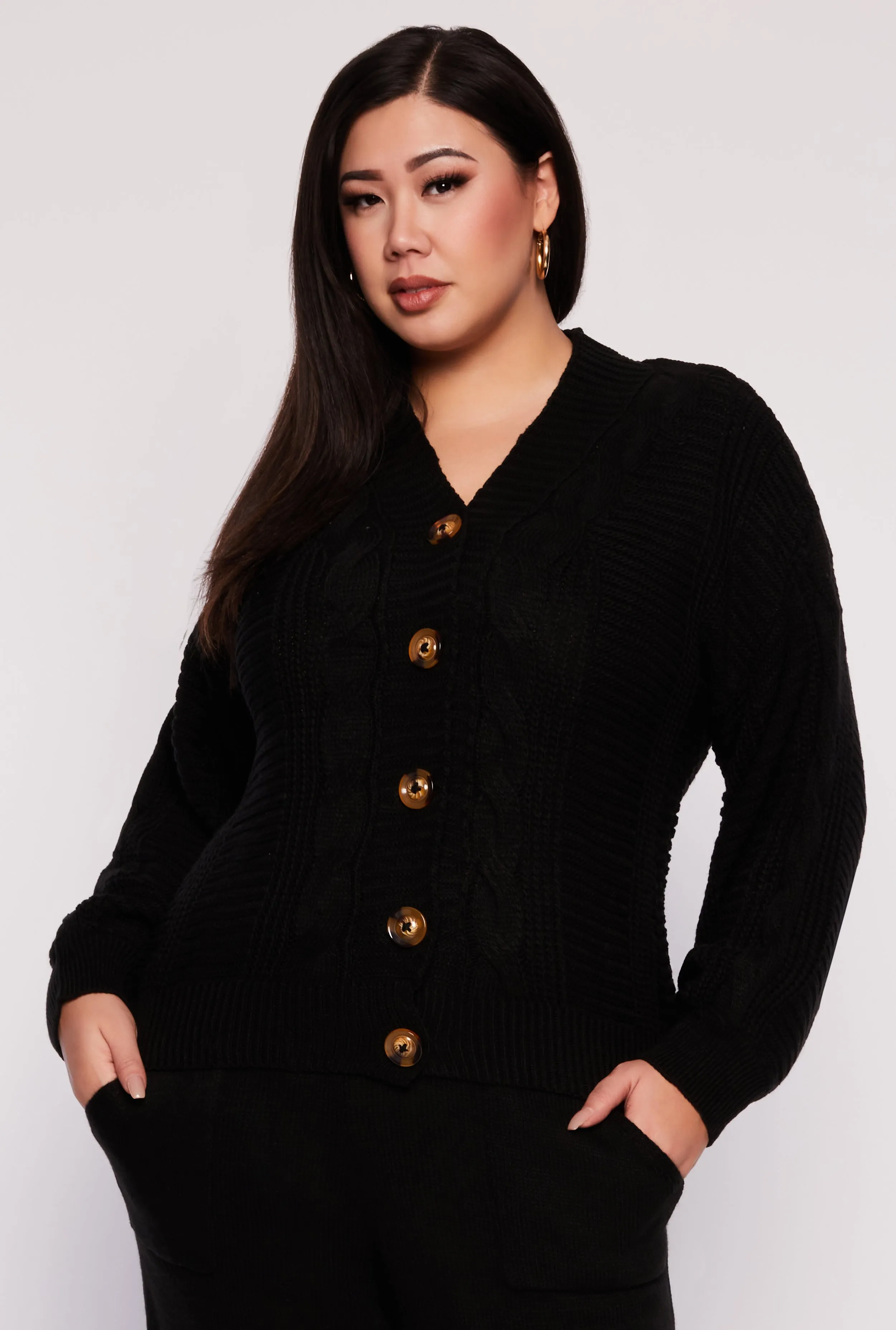 Plus Size Cable Knit Cardigan sold by Rainbow