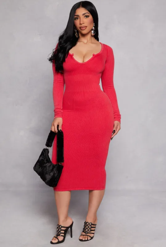 Daisy Rib Knit Notch Neck Bodycon Dress sold by Rainbow