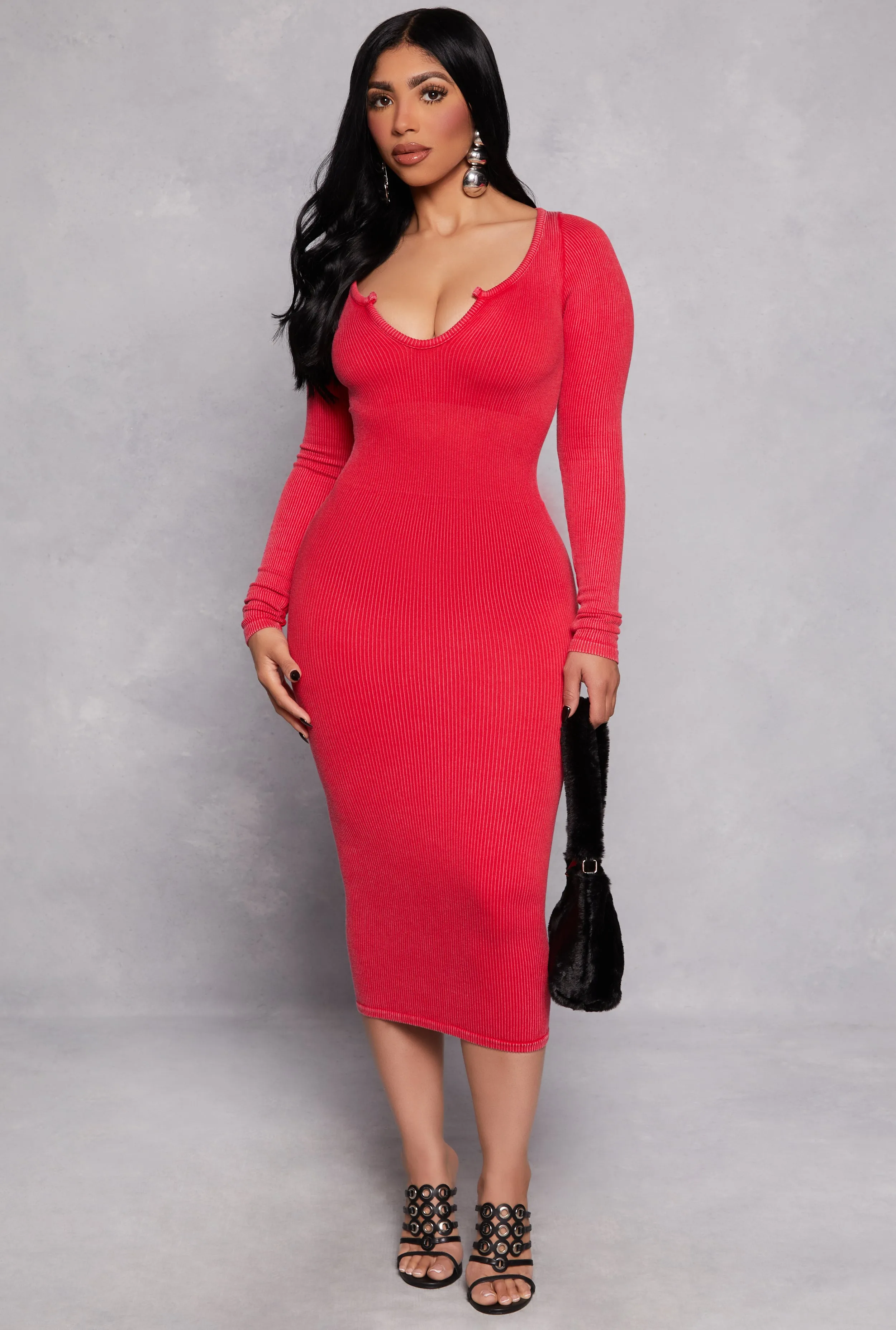 Daisy Rib Knit Notch Neck Bodycon Dress sold by Rainbow product image thumbnail 2